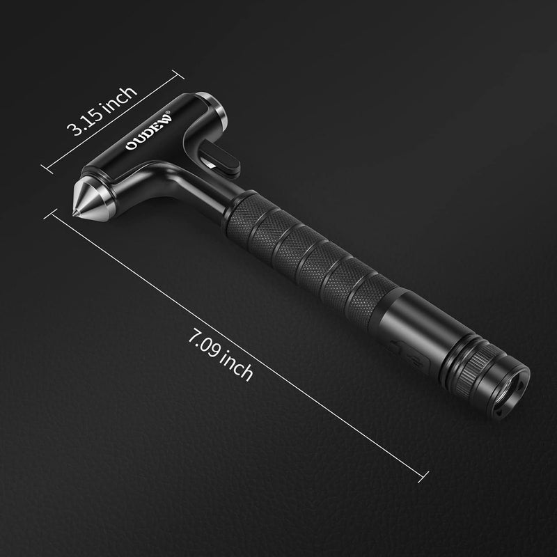 OUDEW Car Safety Hammer, Car Glass Breaker with Seat Belt Cutter, Automotive Escape Tool with Lighting Function, Metal Window Breaker, Emergecy Safety Hammer for Auto Accidents (Black) - Image 5